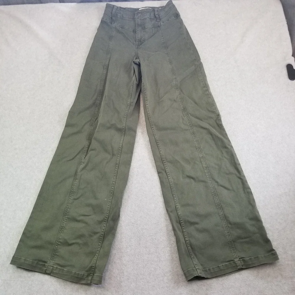 Free People Jayde Flare Pants Womens 26 Olive Green High Rise Wide Leg Seam